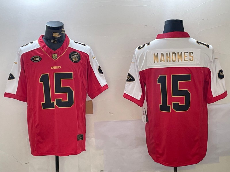 Men's Kansas City Chiefs #15 Patrick Mahomes Red Gold Name F.U.S.E. Limited Stitched Football Jersey