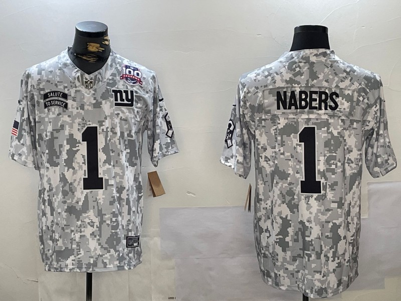 Men's New York Giants #1 Malik Nabers Arctic Camo 100TH 2024 FUSE Salute to Service Limited Stitched Nike Jersey