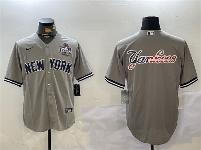 Men's New York Yankees Grey Team Big Logo 2024 World Series Cool Base Stitched Baseball Jersey (1)