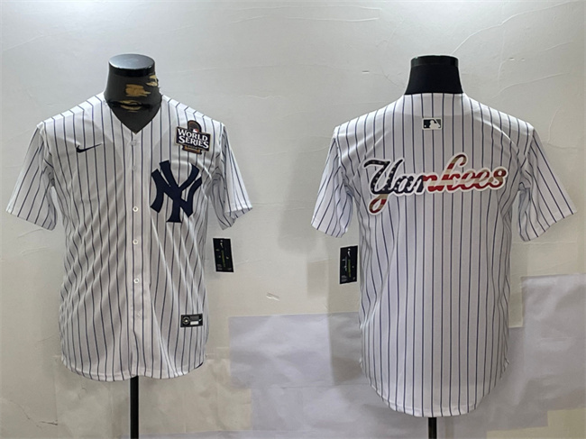 Men's New York Yankees White Team Big Logo 2024 World Series Home Limited Stitched Baseball Jersey (1)