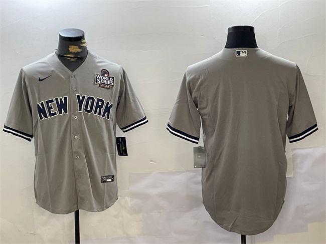 Men's New York Yankees Blank Grey 2024 World Series Cool Base Stitched Baseball Jersey