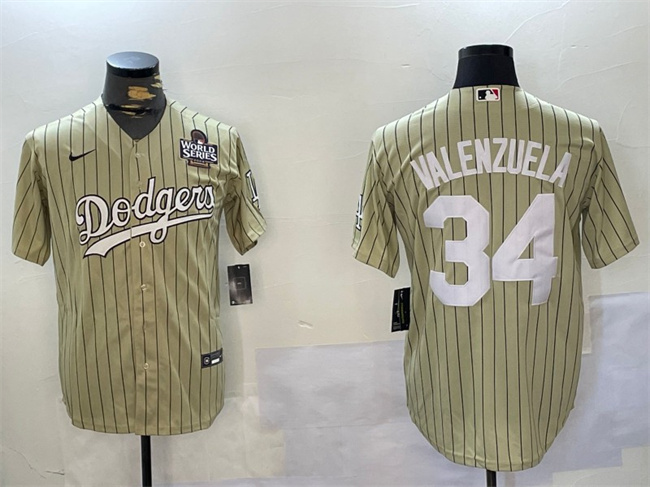 Men's Los Angeles Dodgers #34 Fernando Valenzuela Cream 2024 World Series Cool Base Stitched Baseball Jersey