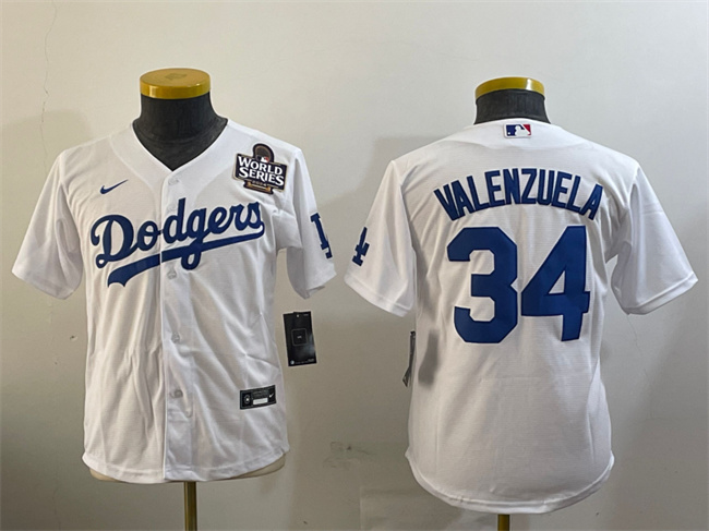 Women's Los Angeles Dodgers #34 Fernando Valenzuela White 2024 World Series Cool Base Stitched Baseball Jersey(Run Small)