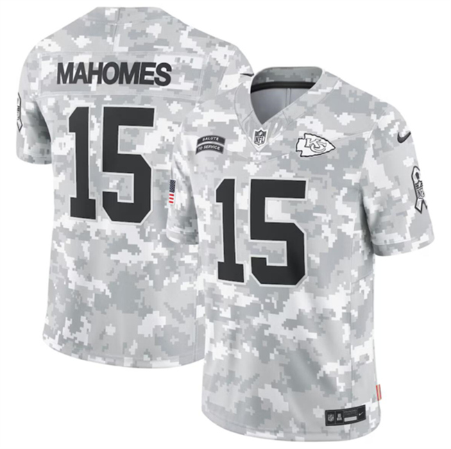 Youth Kansas City Chiefs #15 Patrick Mahomes 2024 F.U.S.E Arctic Camo Salute to Service Limited Stitched Football Jersey