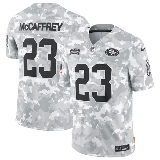 Youth San Francisco 49ers #23 Christian McCaffrey 2024 F.U.S.E Arctic Camo Salute to Service Limited Stitched Football Jersey