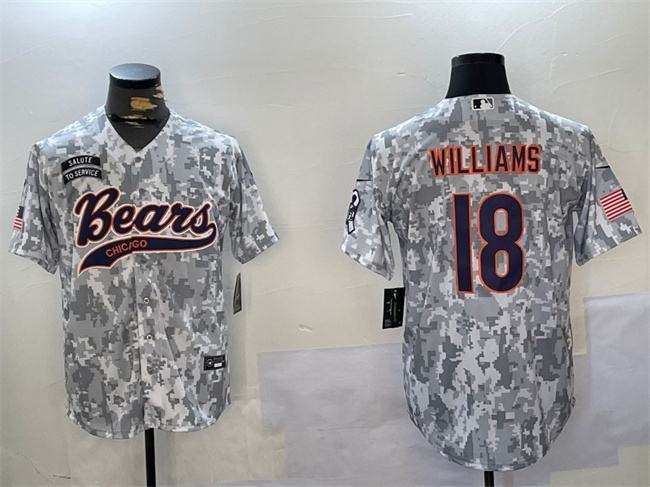 Men's Chicago Bears #18 Caleb Williams 2024 Arctic Camo Salute to Service Stitched Baseball Jersey