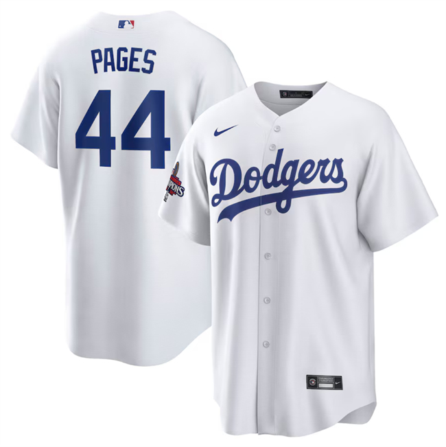 Men's Los Angeles Dodgers #44 Andy Pages White 2024 World Series Champions Cool Base Stitched Baseball Jersey