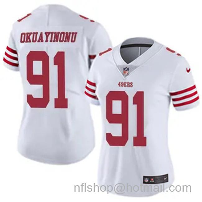 Women's San Francisco 49ers #91 Sam Okuayinonu Vapor Limited Stitched Football Jersey White