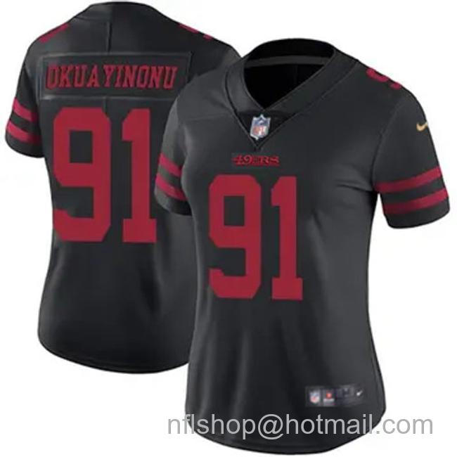 Women's San Francisco 49ers #91 Sam Okuayinonu Vapor Limited Stitched Football Jersey Black