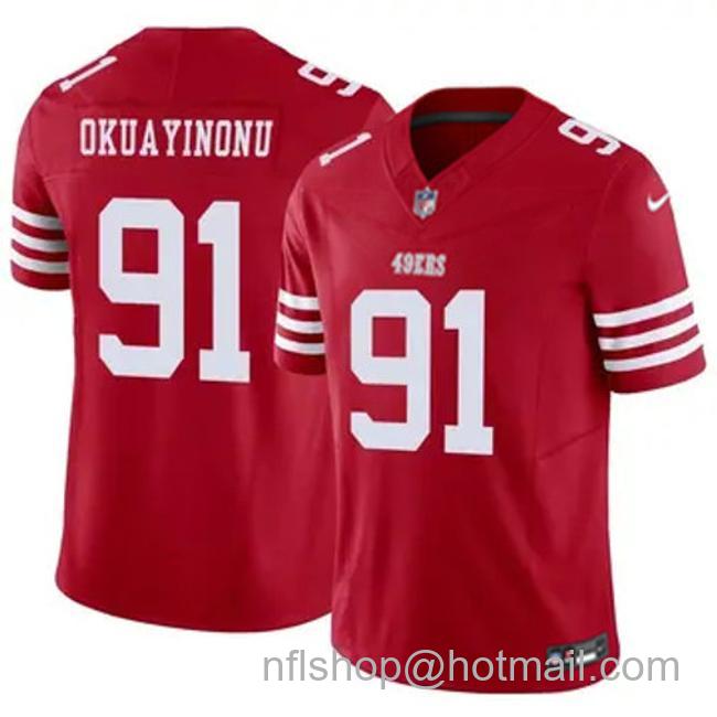 Youth San Francisco 49ers #91 Sam Okuayinonu Vapor F.U.S.E. Limited Stitched Football Jersey Scarlet