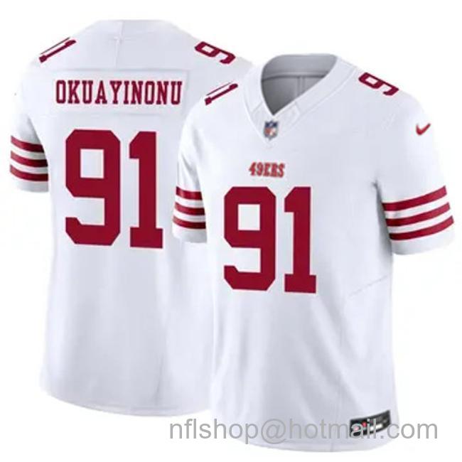 Youth San Francisco 49ers #91 Sam Okuayinonu Vapor F.U.S.E. Limited Stitched Football Jersey White