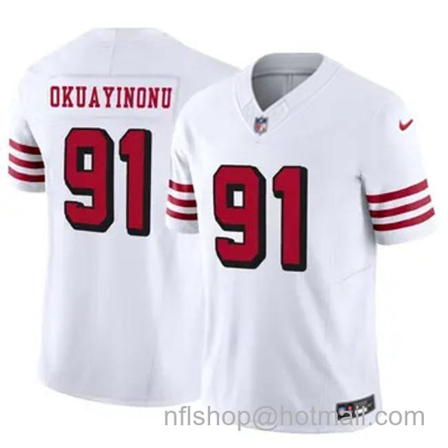 Youth San Francisco 49ers #91 Sam Okuayinonu Vapor F.U.S.E. Limited Stitched Football Jersey Alternate White