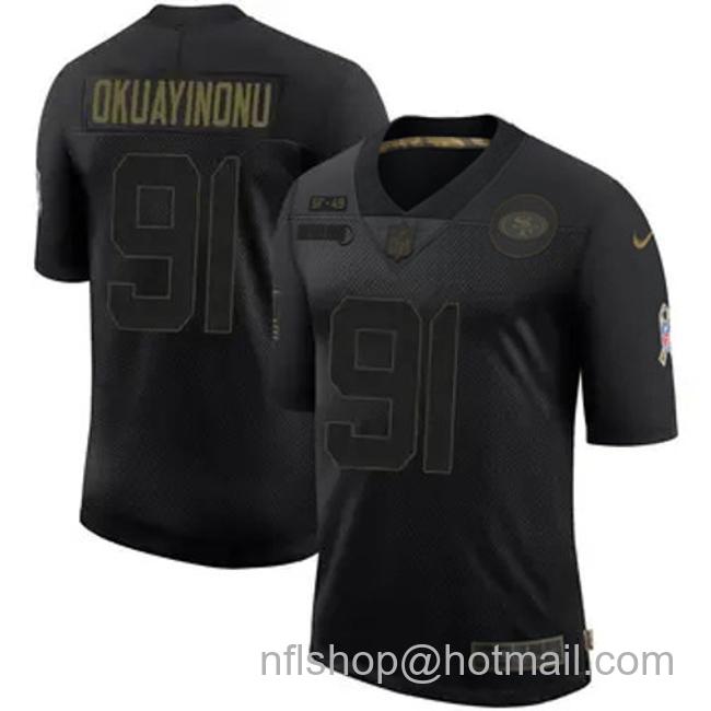 Men's San Francisco 49ers #91 Sam Okuayinonu 2020 Salute to Service Black Vapor Limited Stitched Football Jersey