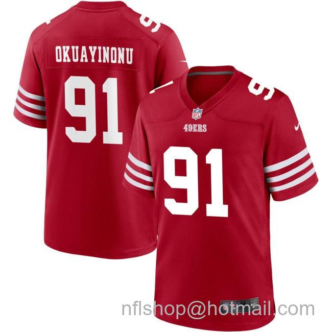 Men's San Francisco 49ers #91 Sam Okuayinonu Scarlet Nike Game Stitched Football Jersey