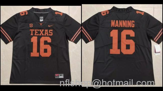 Men's Texas Longhorns #16 Peyton Manning Black Stitched Jersey