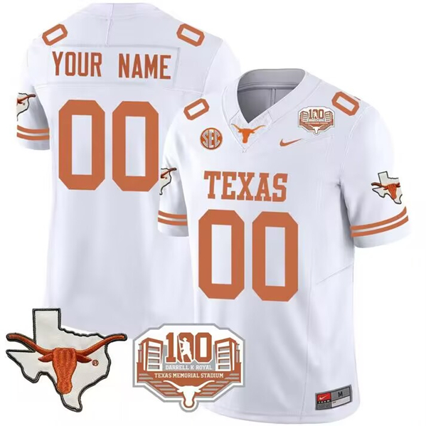 Custom Men's Texas Longhorns White 2024 F.U.S.E. 100 years of Darrell K Royal Vapor Limited Stitched Jersey