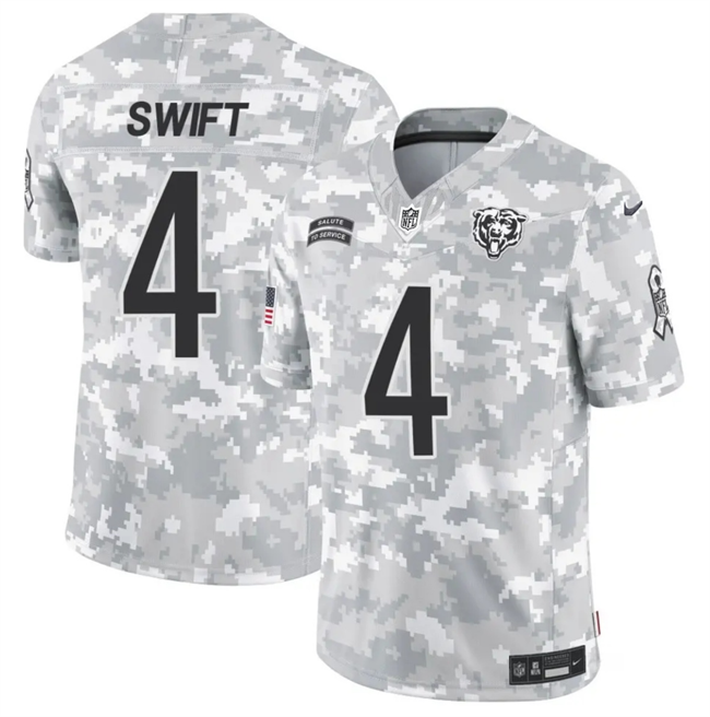 Men's Chicago Bears #4 D'Andre Swift 2024 F.U.S.E Arctic Camo Salute to Service Limited Stitched Football Jersey