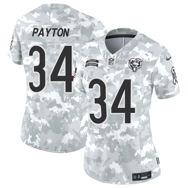 Women's Chicago Bears #34 Walter Payton 2024 F.U.S.E Arctic Camo Salute to Service Limited Stitched Football Jersey(Run Small)