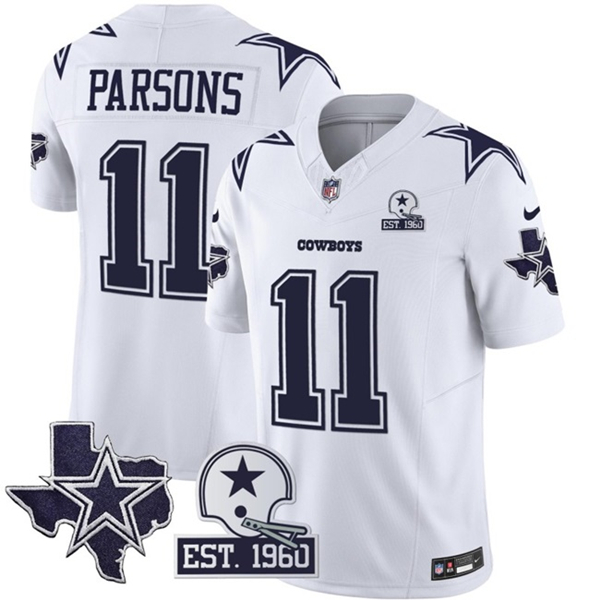 Men's Dallas Cowboys #11 Micah Parsons 2024 White F.U.S.E. With Established In 1960 Patch Football Stitched Jersey