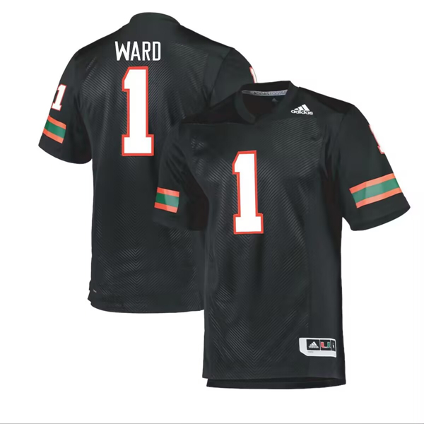 Men's Miami Hurricanes #1 Cam Ward Black Stitched Football Jerseys