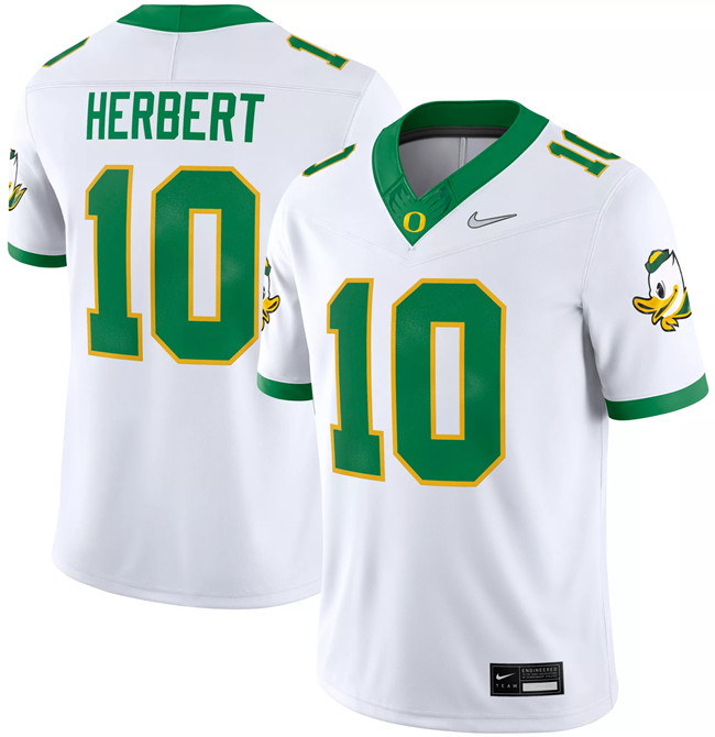 Men's Oregon Ducks #10 Justin Herbert White Nike Dri-FIT Stitched Football Jersey