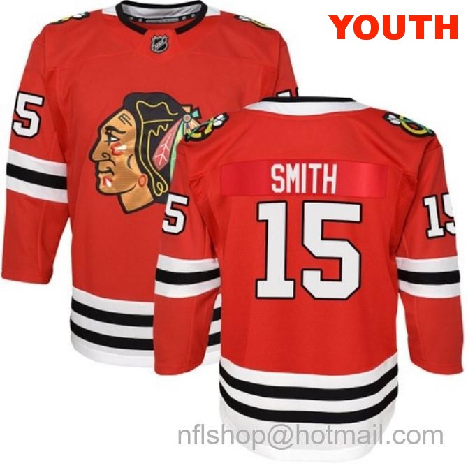 Kids Chicago Blackhawks #15 Craig Smith Home Red Breakaway Fanatics Stitched Hockey Jersey