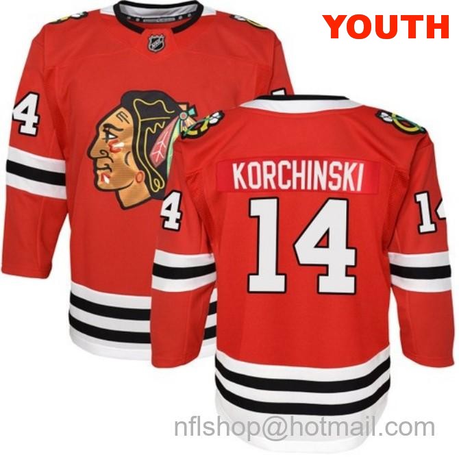 Kids Chicago Blackhawks #14 Kevin Korchinski Home Red Breakaway Fanatics Stitched Hockey Jersey