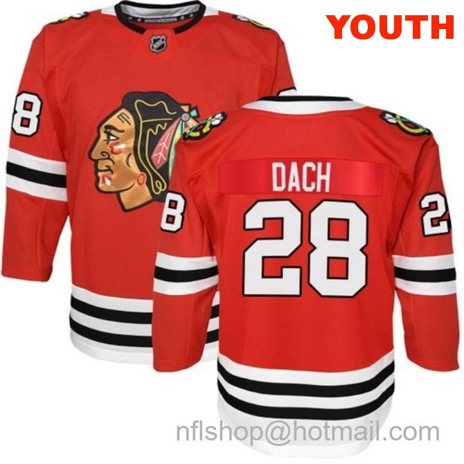 Kids Chicago Blackhawks #28 Colton Dach Home Red Breakaway Fanatics Stitched Hockey Jersey