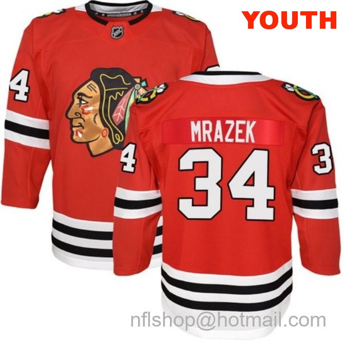 Kids Chicago Blackhawks #34 Petr Mrazek Home Red Breakaway Fanatics Stitched Hockey Jersey