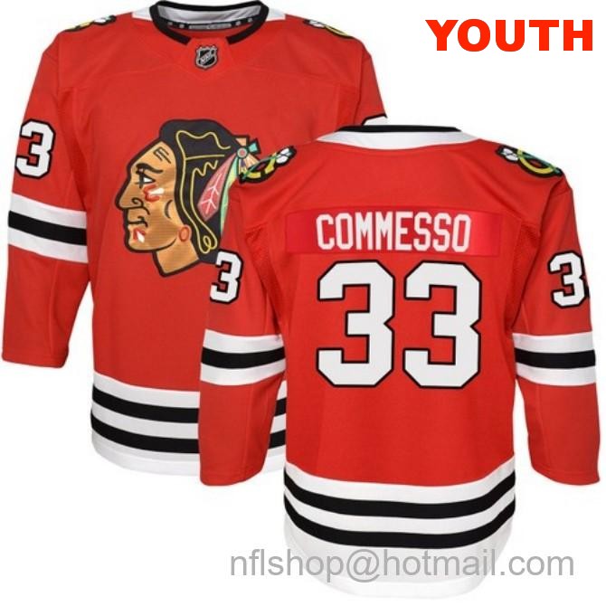 Kids Chicago Blackhawks #33 Drew Commesso Home Red Breakaway Fanatics Stitched Hockey Jersey