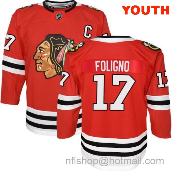 Kids Chicago Blackhawks #17 Nick Foligno Home Red Breakaway Fanatics Stitched Hockey Jersey