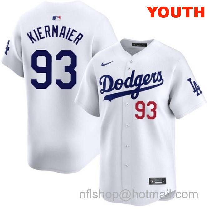 Kevin Kiermaier Los Angeles Dodgers Youth Home White Limited Stitched Baseball Jersey