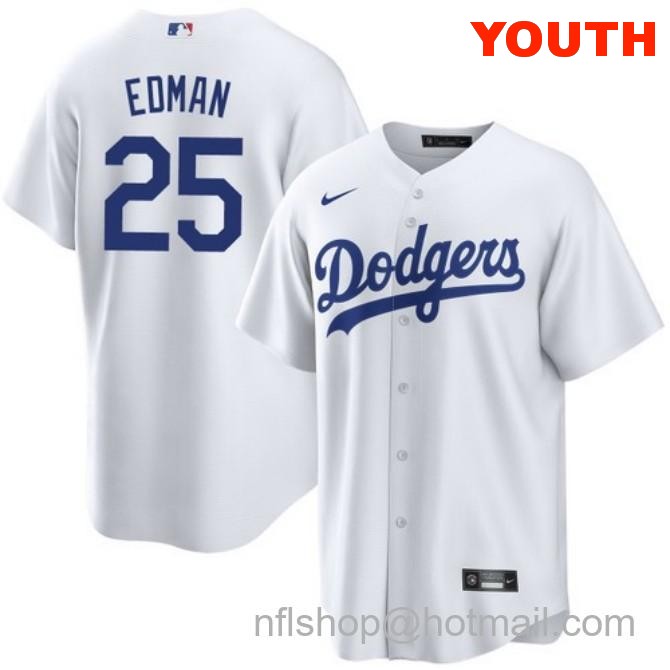 Tommy Edman Los Angeles Dodgers Youth Home White Cool Base Stitched Baseball Jersey