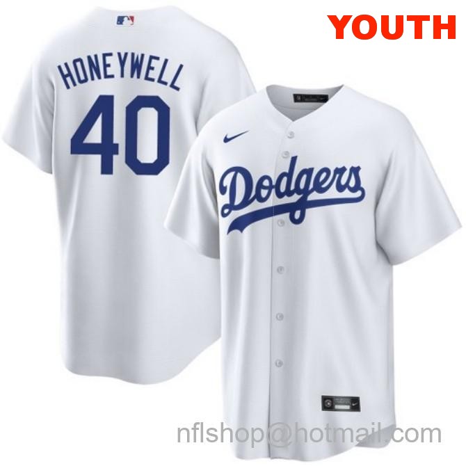 Brent Honeywell Los Angeles Dodgers Youth Home White Cool Base Stitched Baseball Jersey