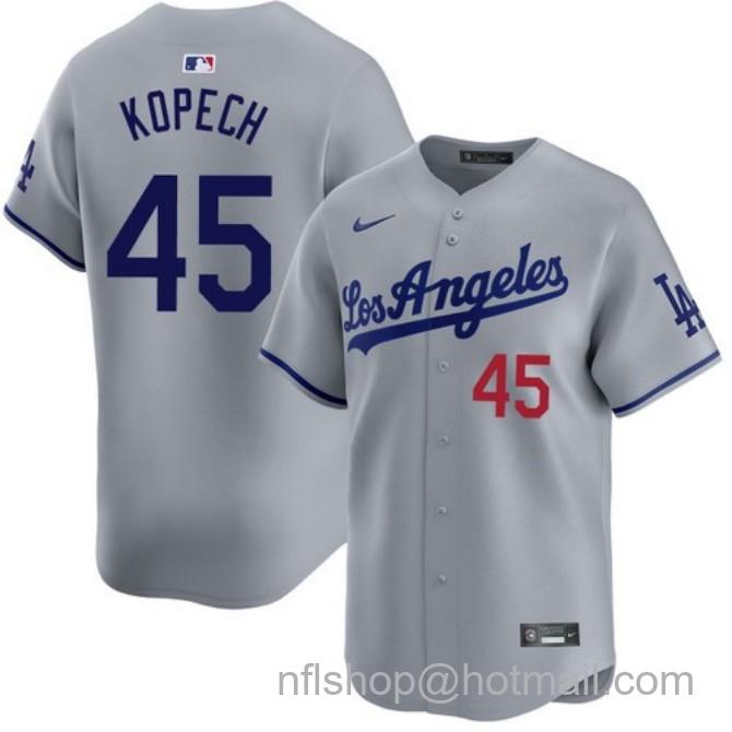 Nike Men's #45 Michael Kopech Gray Los Angeles Dodgers Road Limited Stitched Baseball Jersey