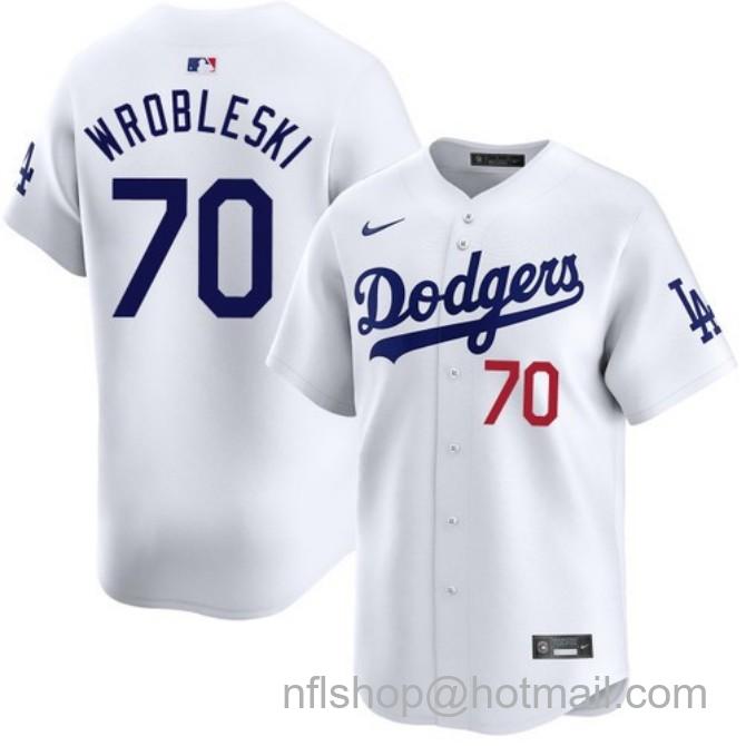 Nike Men's #70 Justin Wrobleski White Los Angeles Dodgers Home Limited Stitched Baseball Jersey