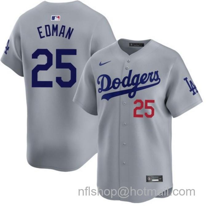 Nike Men's #25 Tommy Edman Gray Los Angeles Dodgers Alternate Road Limited Stitched Baseball Jersey