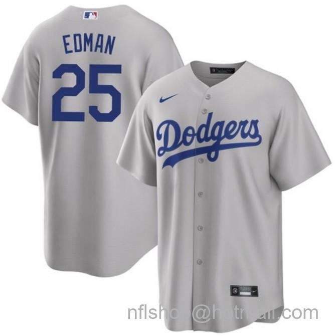 Nike Men's #25 Tommy Edman Gray Los Angeles Dodgers Alternate Road Stitched Baseball Jersey