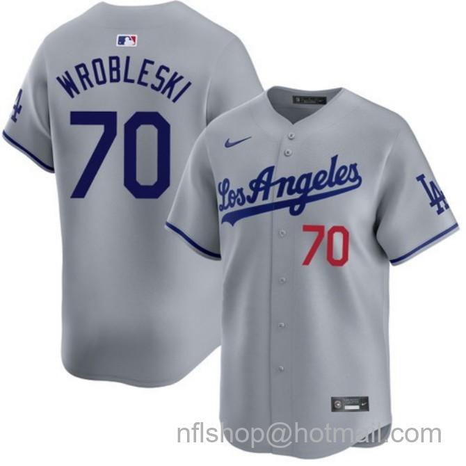 Nike Men's #70 Justin Wrobleski Gray Los Angeles Dodgers Road Limited Stitched Baseball Jersey