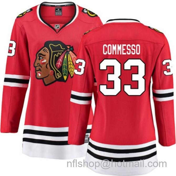 Women's #33 Drew Commesso Chicago Blackhawks Women's Home Red Breakaway Fanatics Stitched Hockey Jersey