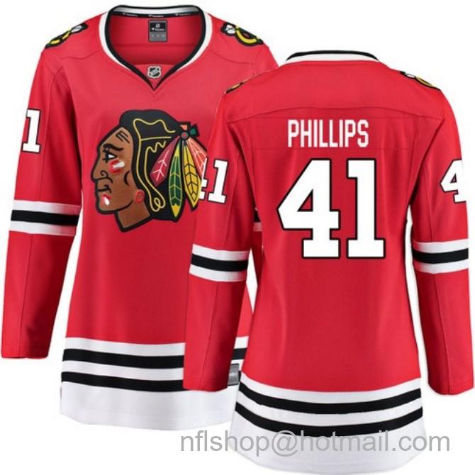 Women's #41 Isaak Phillips Chicago Blackhawks Women's Home Red Breakaway Fanatics Stitched Hockey Jersey