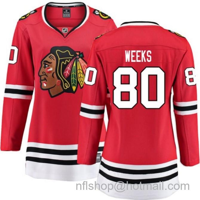 Women's #80 Mitchell Weeks Chicago Blackhawks Women's Home Red Breakaway Fanatics Stitched Hockey Jersey