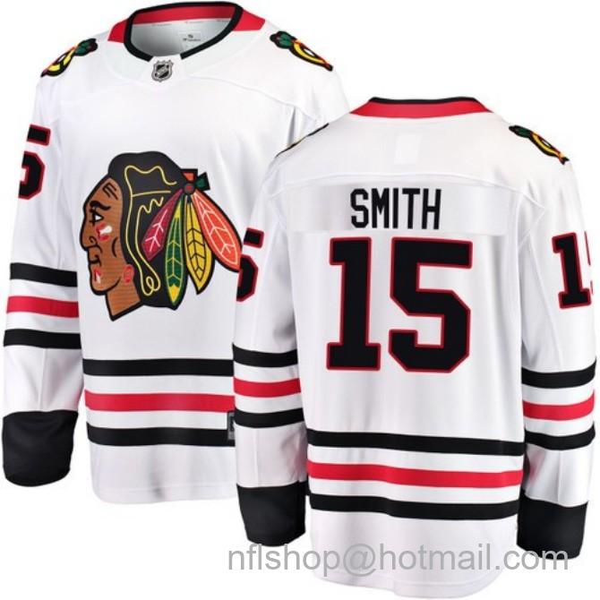 Men's #15 Craig Smith Chicago Blackhawks Road White Breakaway Fanatics Stitched Hockey Jersey