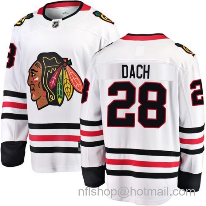 Men's #28 Colton Dach Chicago Blackhawks Road White Breakaway Fanatics Stitched Hockey Jersey