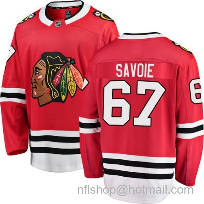 Men's #67 Samuel Savoie Chicago Blackhawks Home Red Breakaway Fanatics Stitched Hockey Jersey