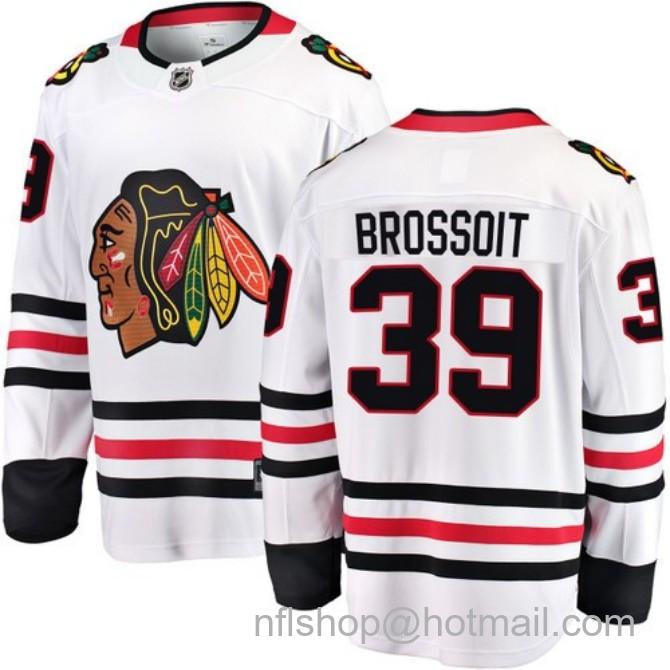 Men's #39 Laurent Brossoit Chicago Blackhawks Road White Breakaway Fanatics Stitched Hockey Jersey