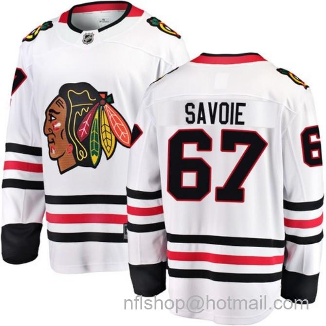 Men's #67 Samuel Savoie Chicago Blackhawks Road White Breakaway Fanatics Stitched Hockey Jersey