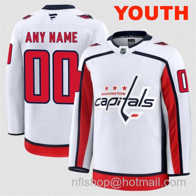 Customized Fanatics Youth Washington Capitals White 2024-25 Away Stitched Hockey Jersey