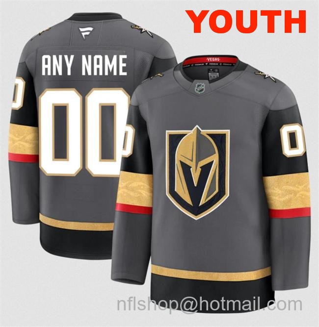 Customized Fanatics Youth Vegas Golden Knights Grey 2024-25 Alternate Stitched Hockey Jersey