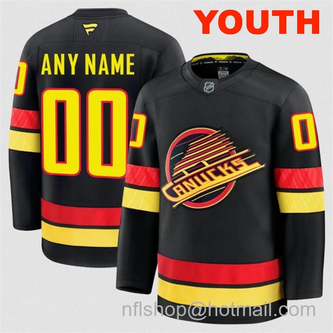 Customized Fanatics Youth Vancouver Canucks Black 2024-25 Alternate Stitched Hockey Jersey